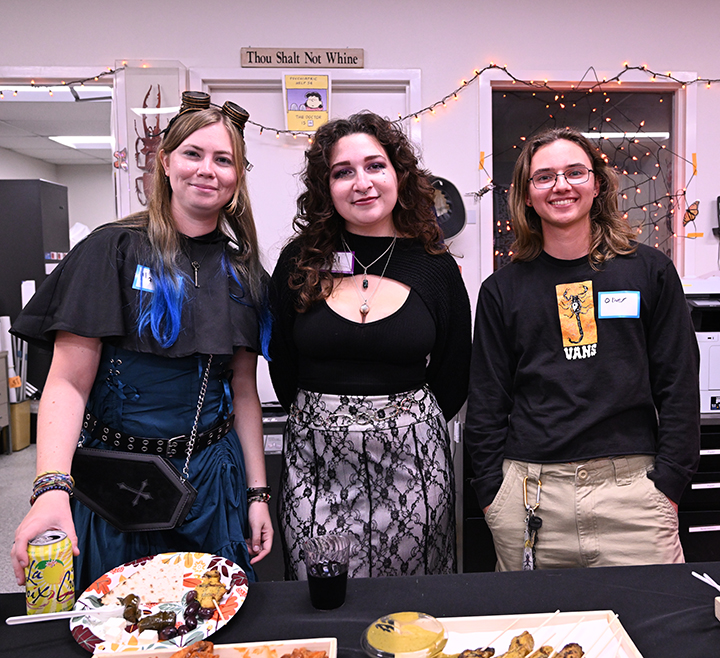 Naomi  Lila, Sol Wantz and Oliver Smith.From left are UC Davis alumnae Naomi  Lila and Sol Wantz with entomology major Oliver Smith, president of the UC Davis Entomology Club. Wantz is a past president. (Photo by Kathy Keatley Garvey)