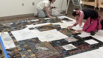 Artists working on 'A Bird's Eye View' in the Diane Ullman classroom.
