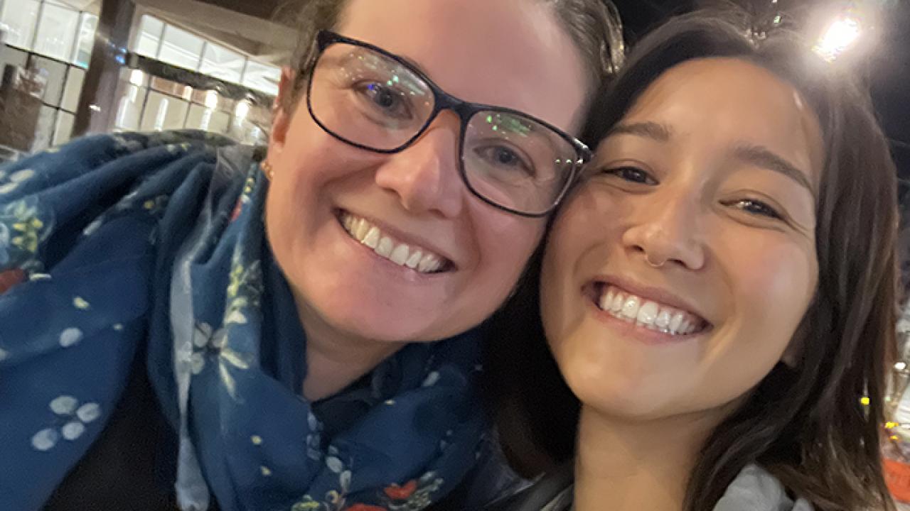 At the Entomological Society of America meeting, doctoral candidate Mia Lippey (right) takes a selfie with Bodil Cass, former postdoctoral scholar in the lab of UC Davis distinguished emeritus professor Jay Rosenheim. Lippey won a coveted President's Prize for her presentation, "A Big Data Approach to Characterizing Impacts of Climate Warming on Agricultural Arthropod Populations."