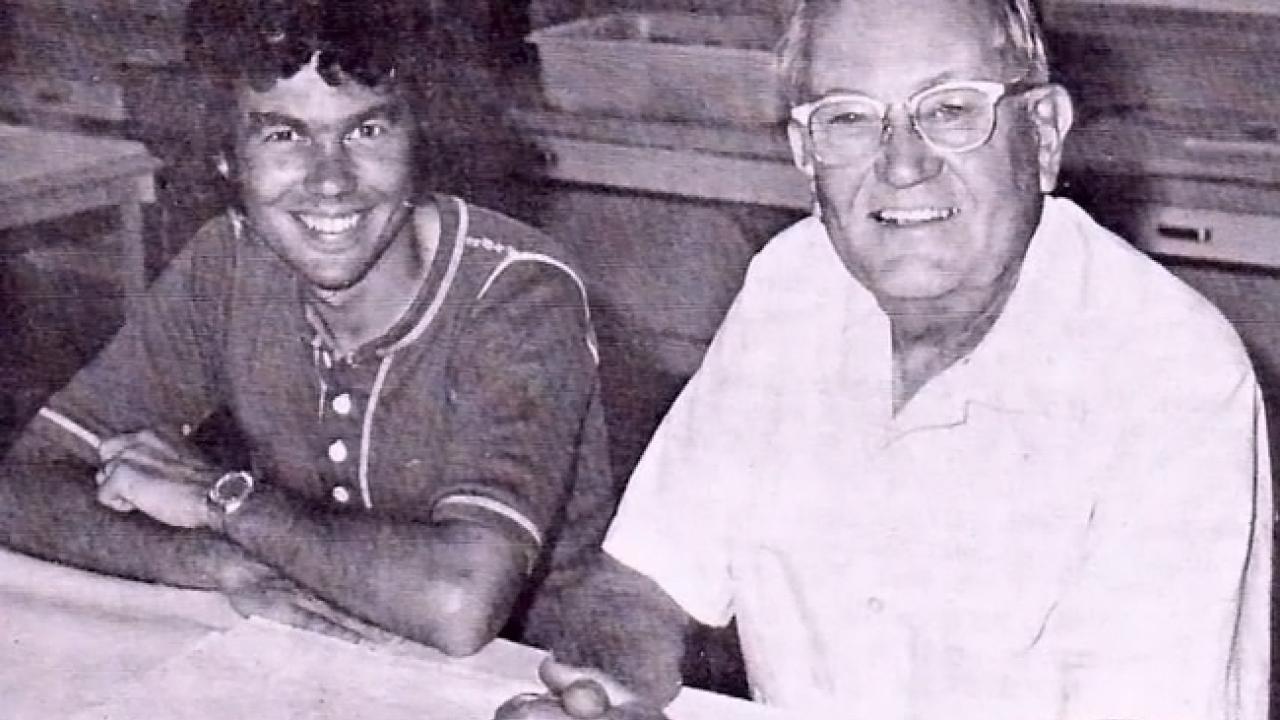 Professor Harry H. Laidlaw Jr. (right) with graduate student Rob Page, circa 1980.