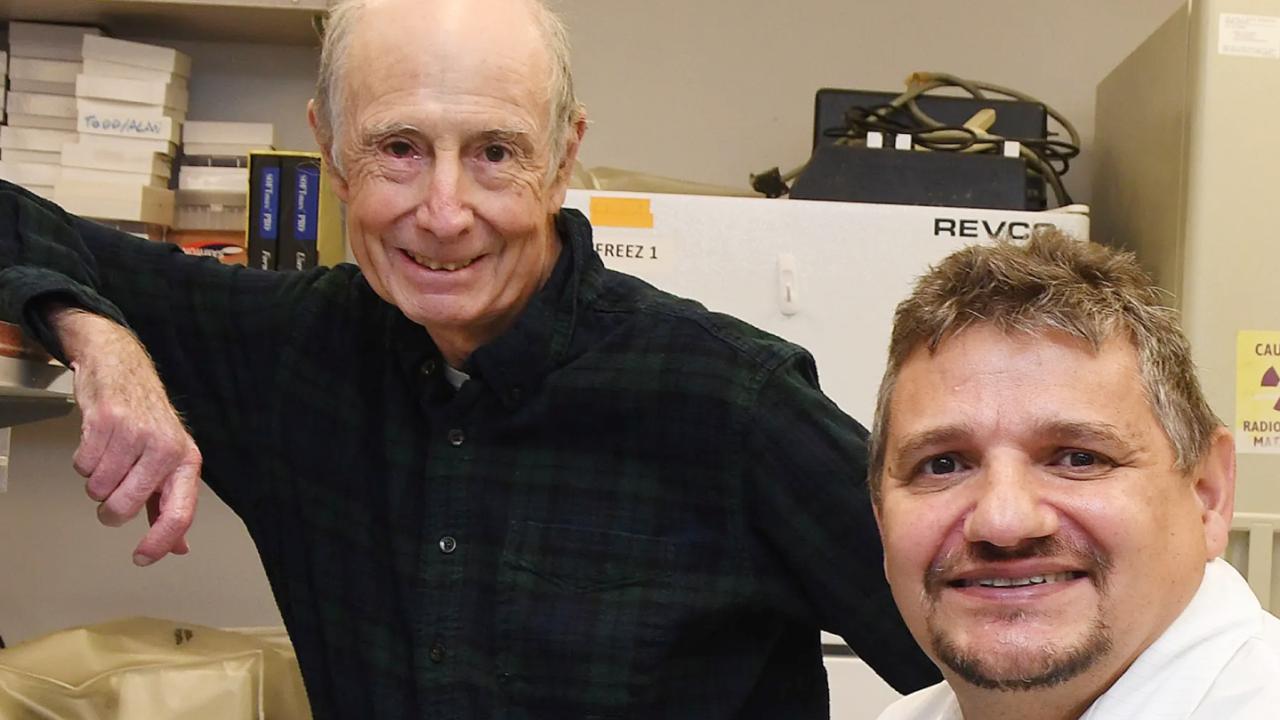 UC Davis distinguished professor Bruce Hammock (left) and researcher Christophe Morisseau of the Hammock lab. (Photo by Kathy Keatley Garvey)