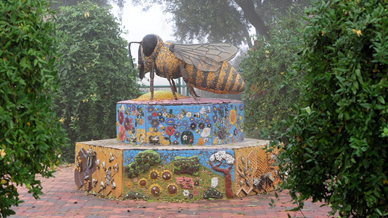 Miss Bee Haven, a ceramic-mosaic sculpture by self-described "rock artist" Donna Billick of Davis