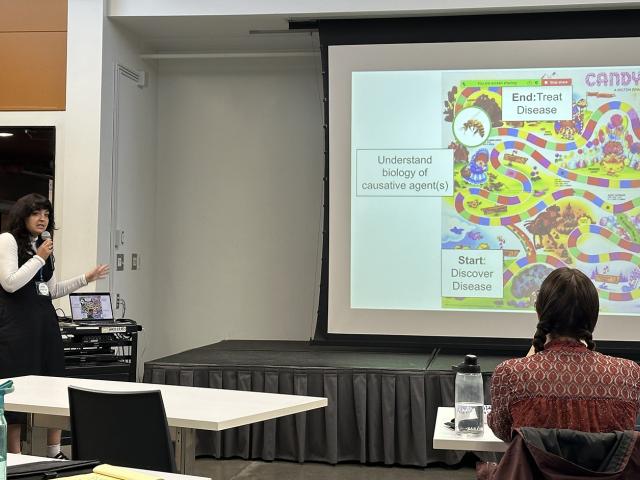 Lexie Martin delivering presentaton to the Orchard Bee Association at its conference in Woodinville, Wash.