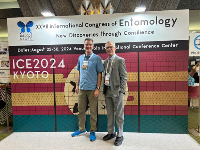 Professor Neal Williams (left) and UC Davis distinguished professor Walter Leal at ICE2024.