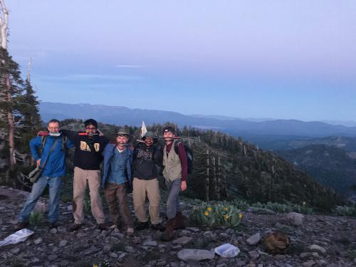 2018 bug boot camp: Myself and some classmates at the top of Carpenter Ridge during Bug BootCamp (left to right: Dr. Phil Ward, Lohit Garikipati, Curtis Carlson, myself, and Zachary Griebenow)