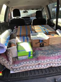 tiles packed and loaded in the car