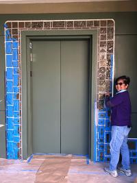 Gale Okumura taping before grouting