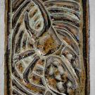 This design shows the scarab beetle, Dynastes grantii on a tree stump showing the growth rings.