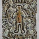 This design has a background that mimics a woven basket and the foreground has symbols of the Tohono O’odham creation story with a central figure and algae.