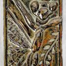 This tile shows Stamomantis limbata, also known as the Bordered Mantis or Arizona Mantis in a classic protective pose standing on its rear legs with the forelegs up and spread wide.